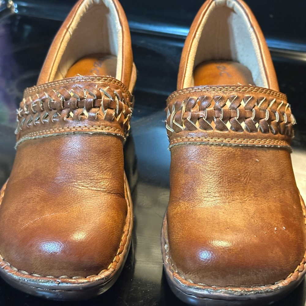 BOC.  Born Brown Leather Slip-On Shoes with Woven Detail